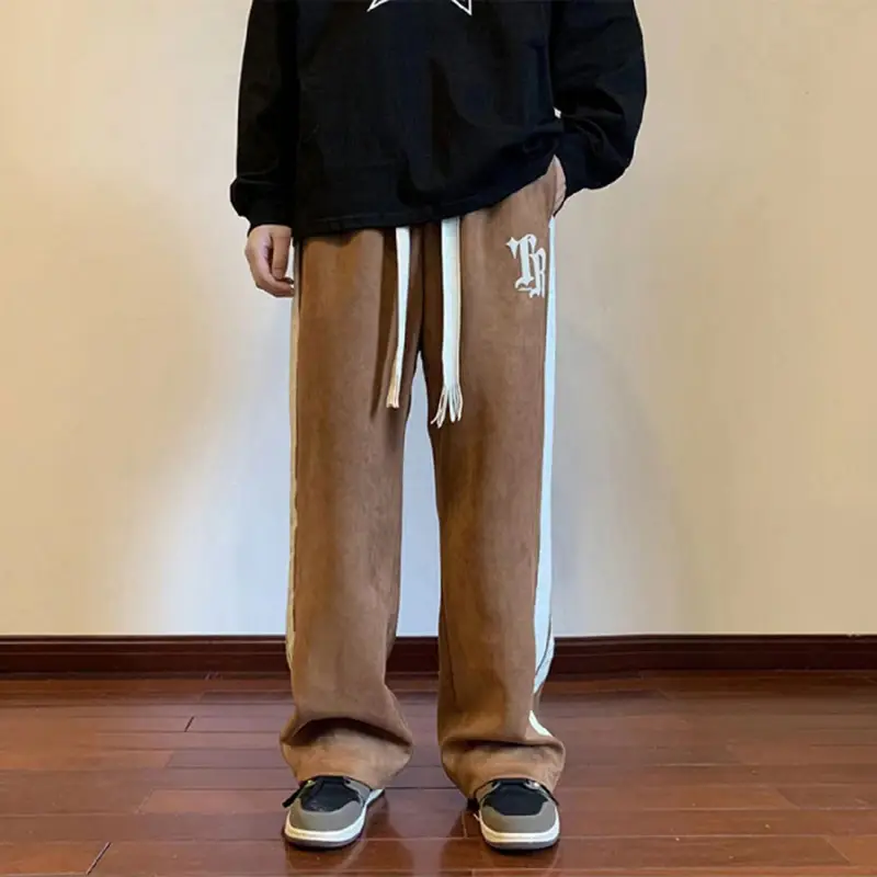 Men's Black Heavy Striped Drawstring Pants American Fashion - Image 3