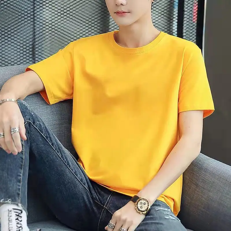 Men Yellow Loose Sleeve T-Shirt Round Neck - Image 17
