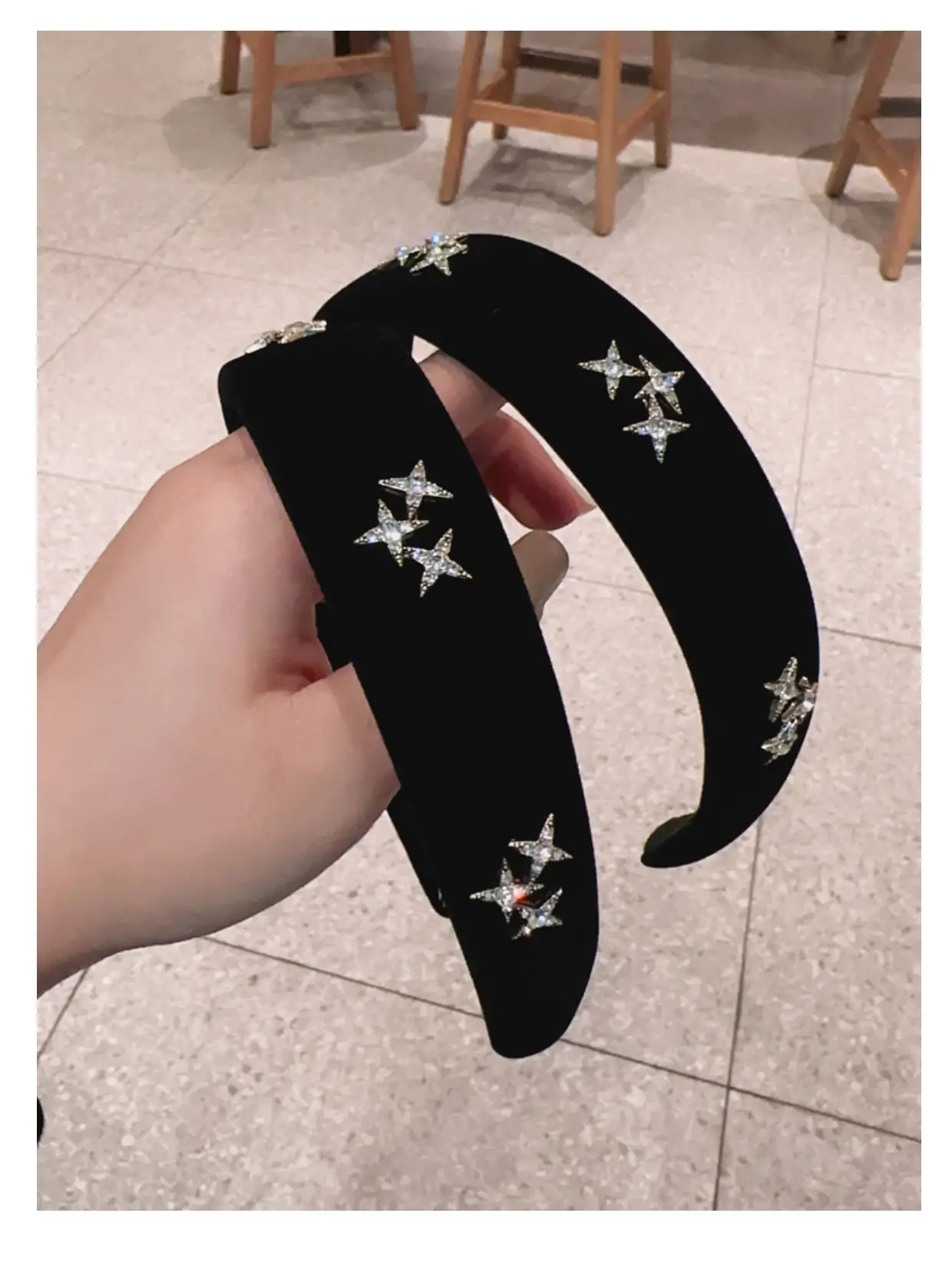 Velvet Star Headband Red Black Adjustable — feature 3