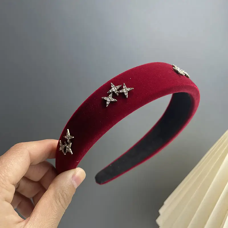 Velvet Star Headband Red Black Adjustable - Image 2