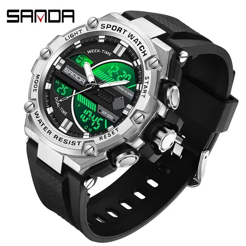 Sanda Luminous Waterproof Sports Watch Black
