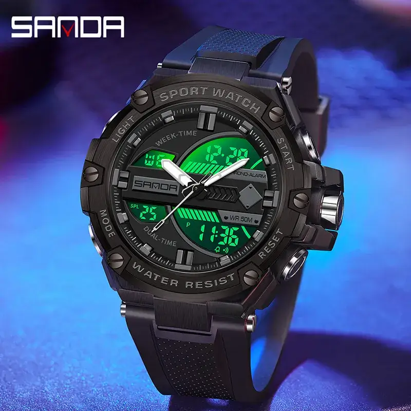 Sanda Luminous Waterproof Sports Watch Black