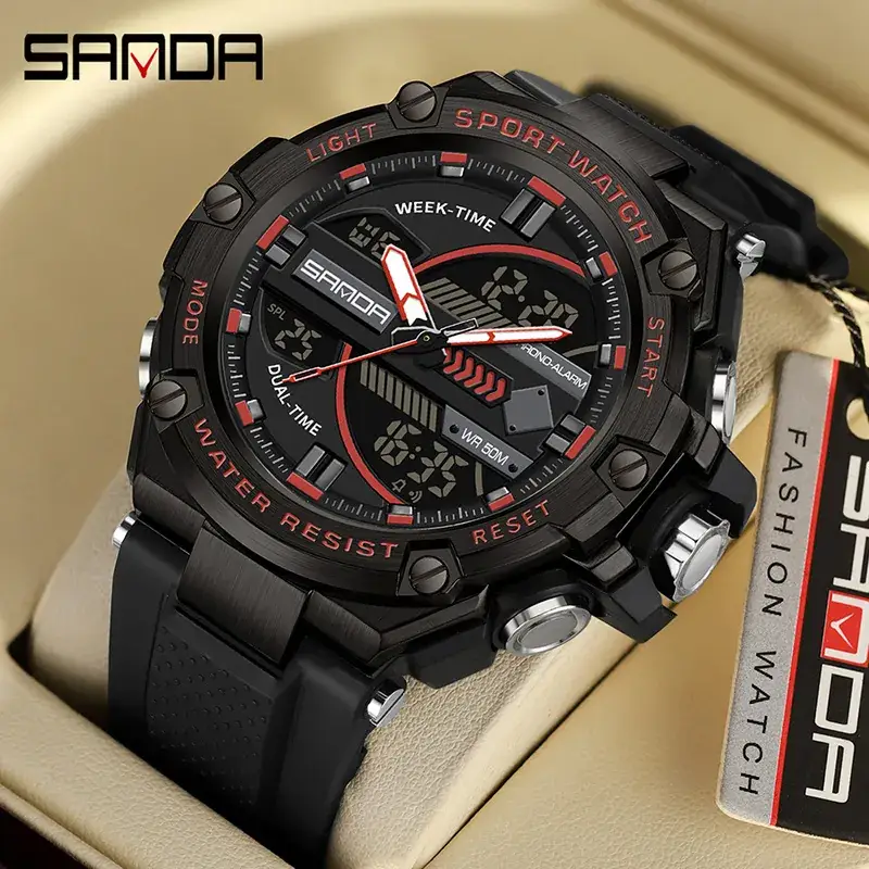 Sanda Luminous Waterproof Sports Watch Black