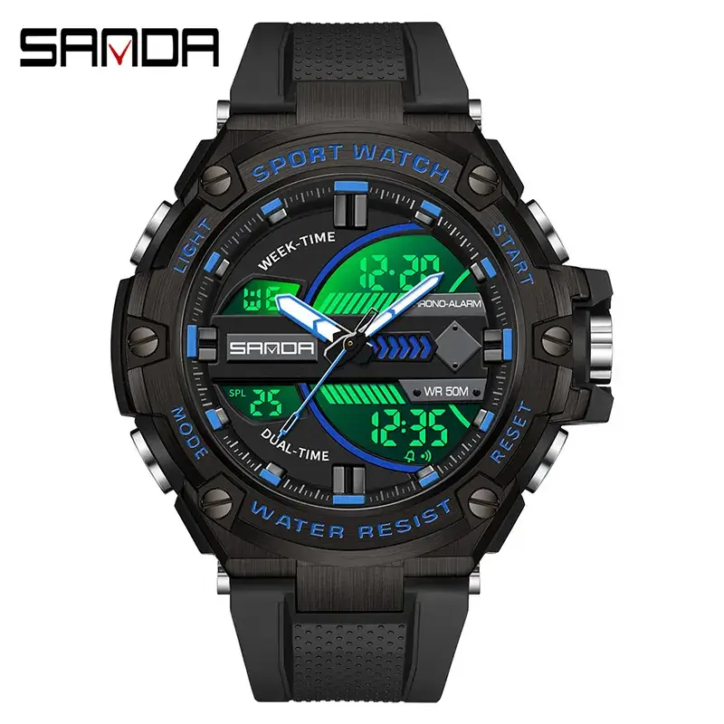 Sanda Luminous Waterproof Sports Watch Black