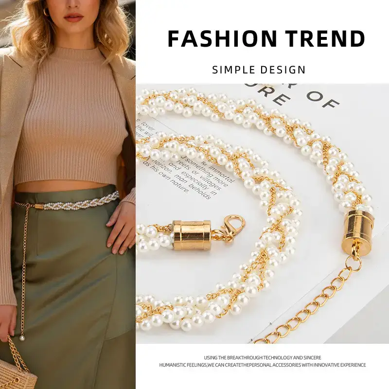 Gold Pearl Chain Belt for Women Fashion Wear - Image 3