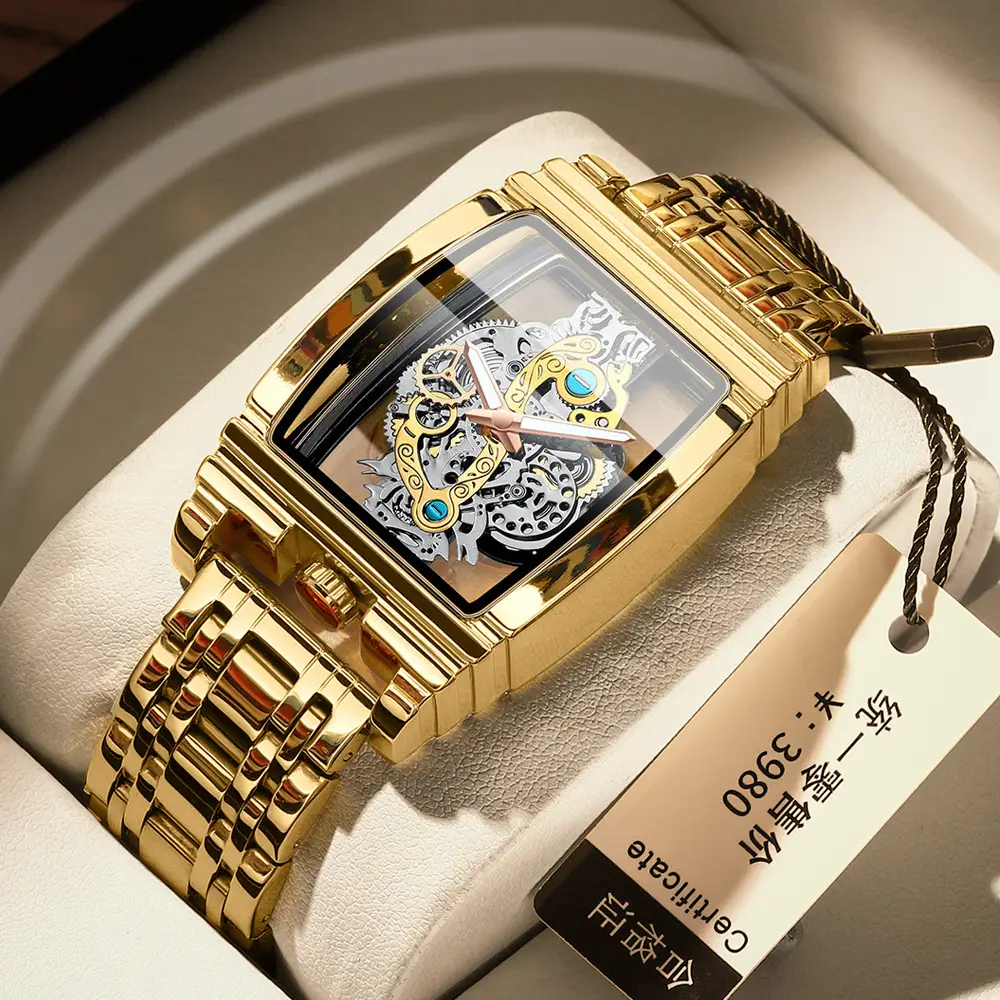 Men's Tourbillon Leather Watch with Gold Mechanism