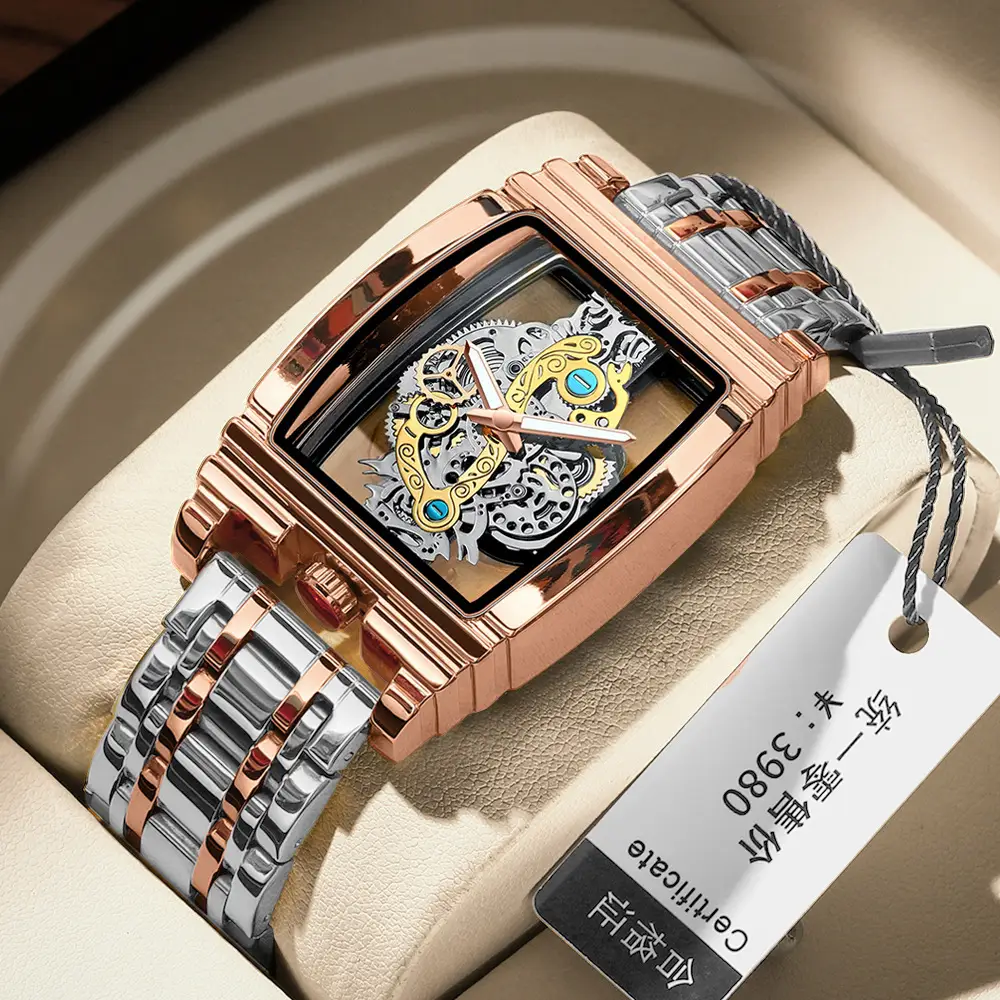 Men's Tourbillon Leather Watch with Gold Mechanism