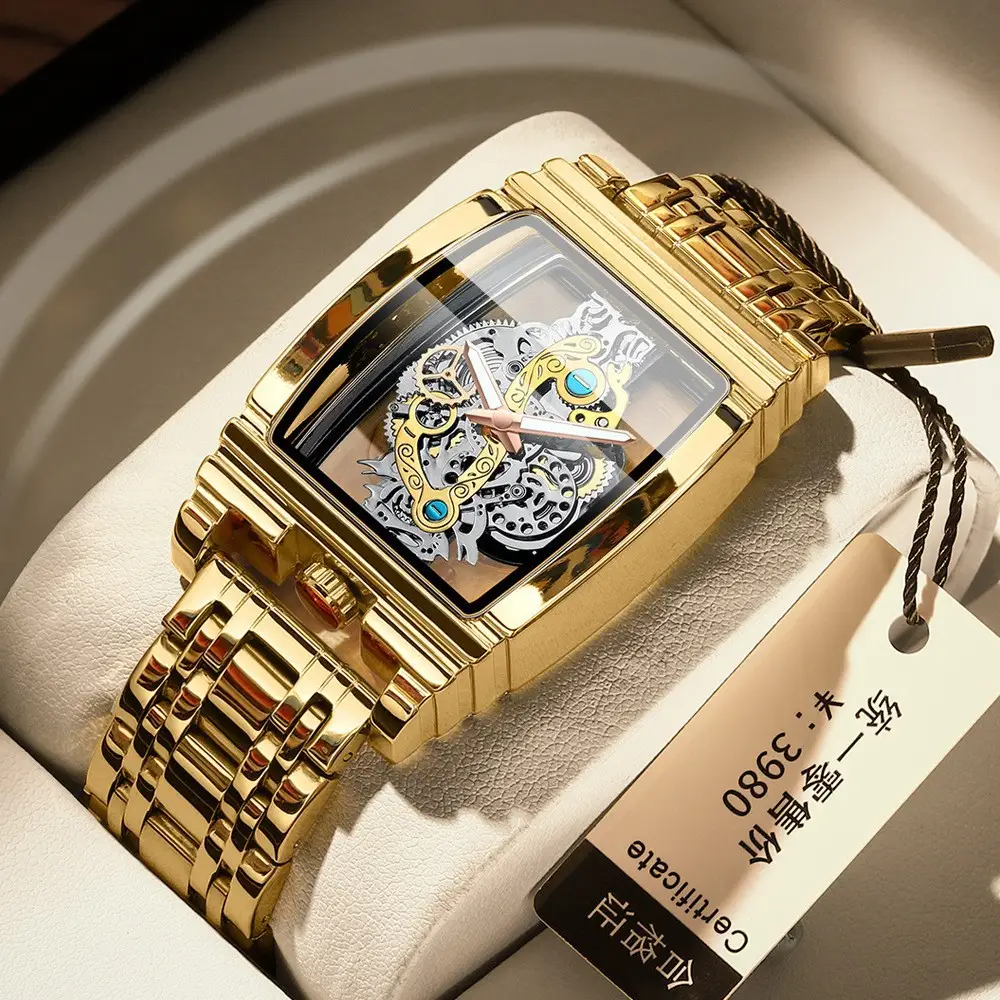 Men's Tourbillon Leather Watch with Gold Mechanism