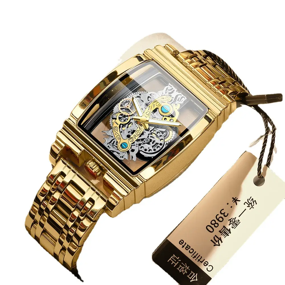 Men's Tourbillon Leather Watch with Gold Mechanism