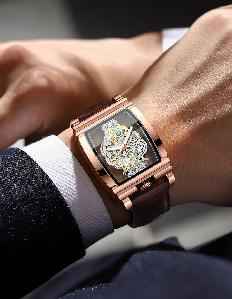 Men's Tourbillon Leather Watch with Gold Mechanism — feature 16