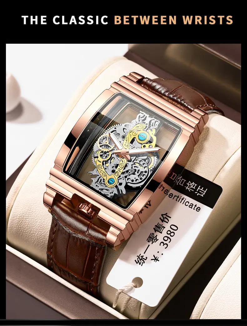 Men's Tourbillon Leather Watch with Gold Mechanism — feature 28