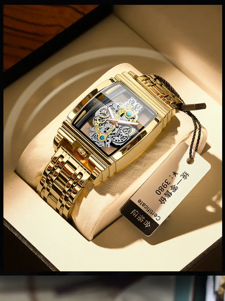 Men's Tourbillon Leather Watch with Gold Mechanism — feature 5