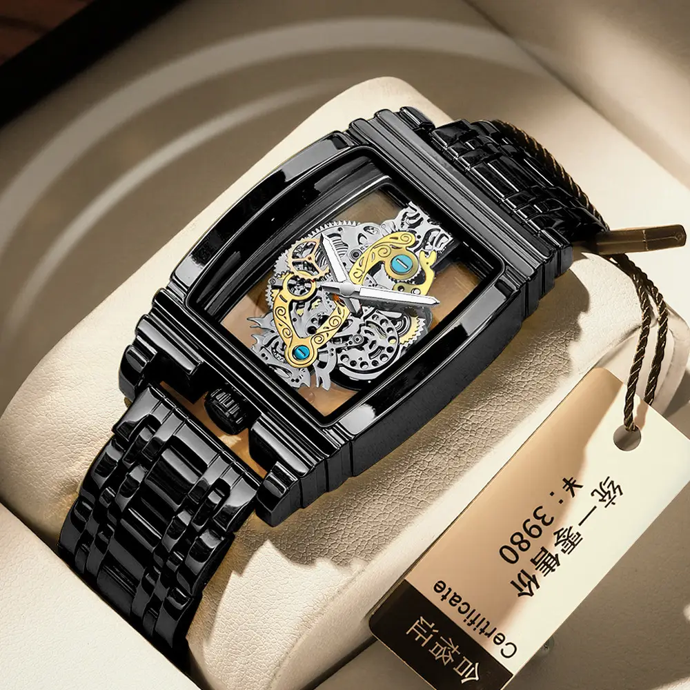 Men's Tourbillon Leather Watch with Gold Mechanism