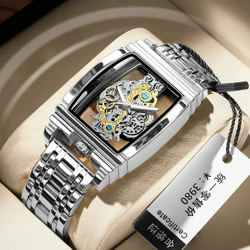 Men's Tourbillon Leather Watch with Gold Mechanism