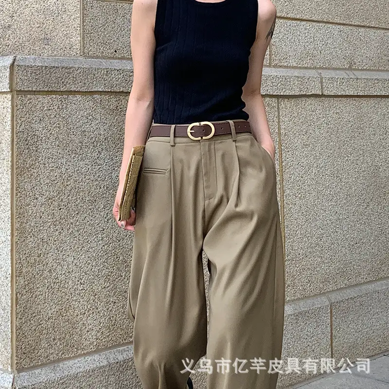 Women Brown Leather Belt with Gold Buckle Wholesale - Image 8