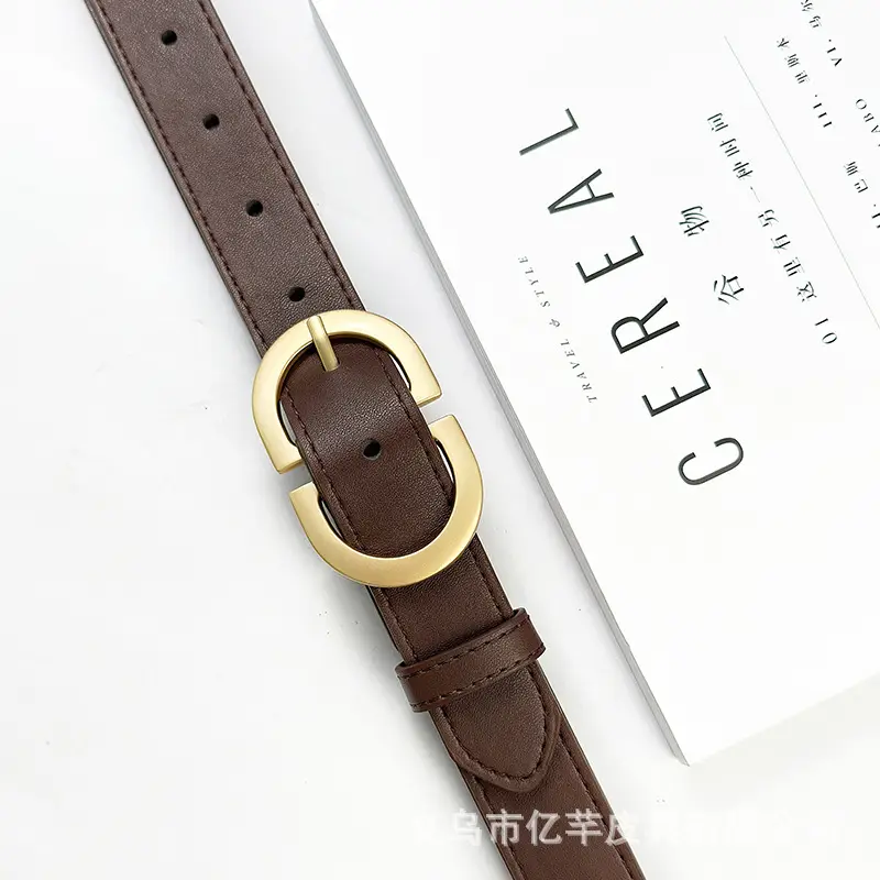 Women Brown Leather Belt with Gold Buckle Wholesale - Image 10