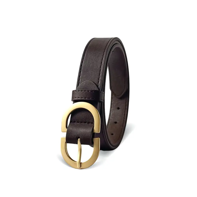 Women Brown Leather Belt with Gold Buckle Wholesale - Image 11