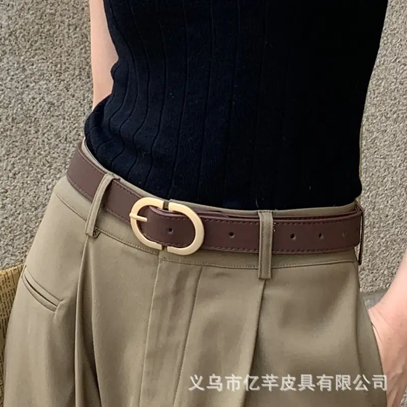 Women Brown Leather Belt with Gold Buckle Wholesale β feature 15