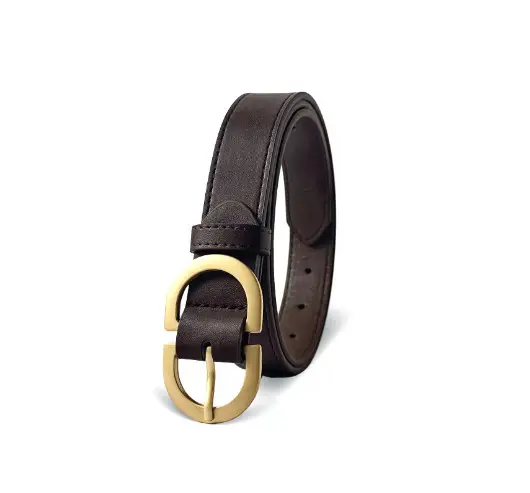 Women Brown Leather Belt with Gold Buckle Wholesale