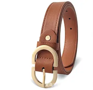 Women Brown Leather Belt with Gold Buckle Wholesale - Image 2