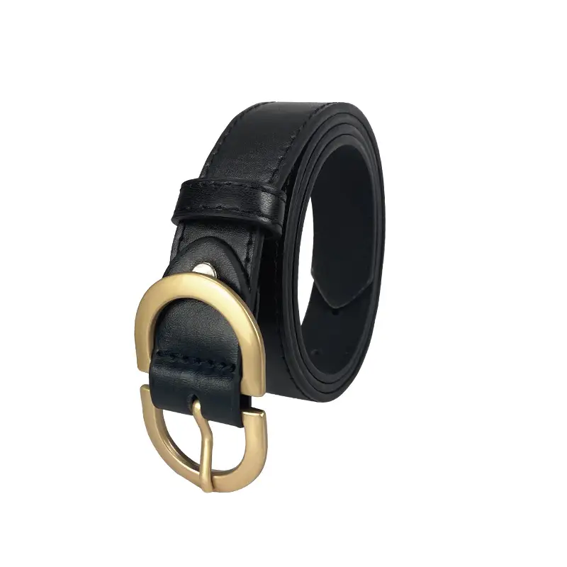 Women Brown Leather Belt with Gold Buckle Wholesale - Image 3