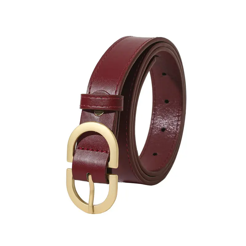 Women Brown Leather Belt with Gold Buckle Wholesale - Image 4