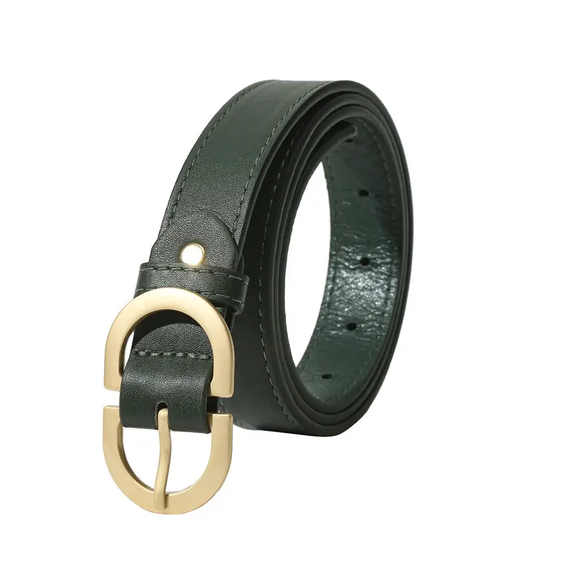 Women Brown Leather Belt with Gold Buckle Wholesale - Image 5