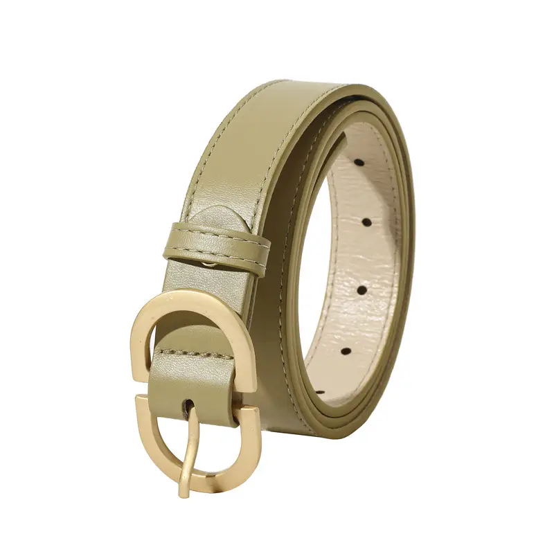 Women Brown Leather Belt with Gold Buckle Wholesale - Image 6