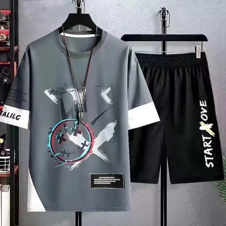 Korean Style White Black Graphic Shorts Suit - Image 6