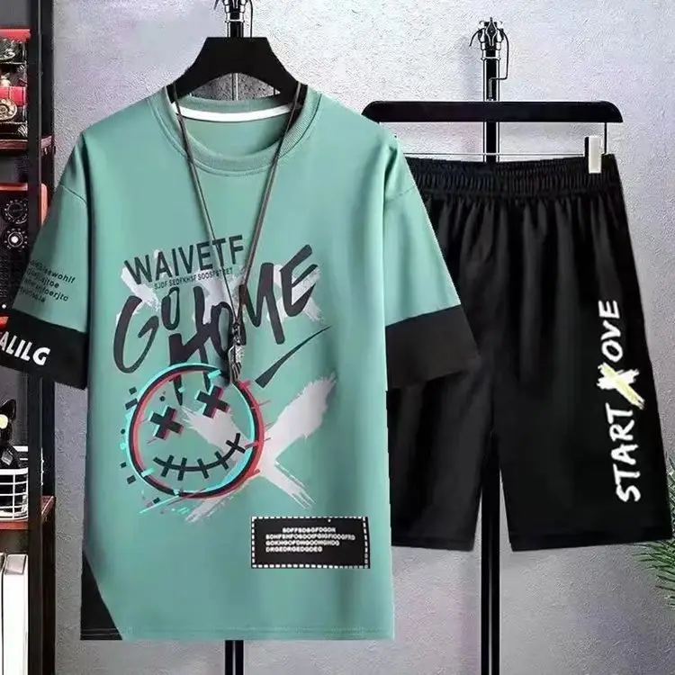 Korean Style White Black Graphic Shorts Suit - Image 10