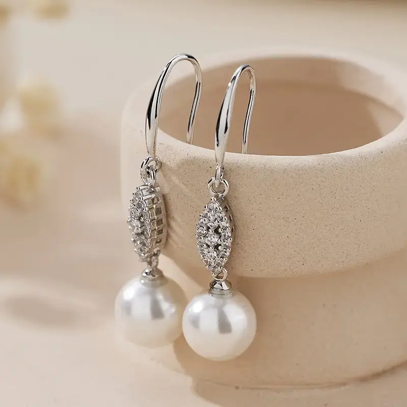 Korean Women's Zircon Light Earrings with Pearl Hooks - Image 2