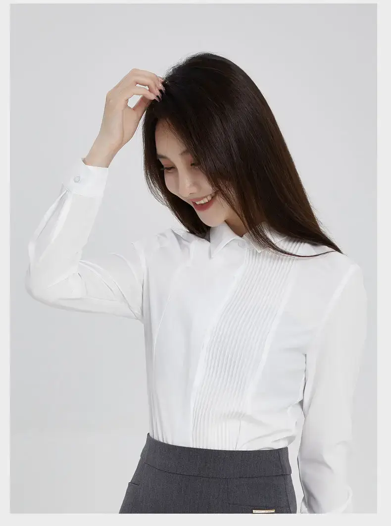 Women Long Sleeve Chiffon Blouse Navy Blue Slim Fit - Image 4