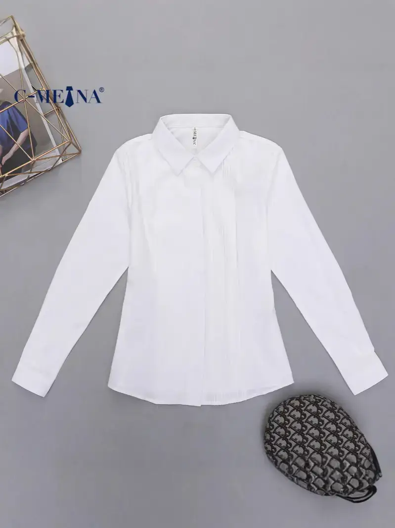 Women Long Sleeve Chiffon Blouse Navy Blue Slim Fit - Image 6