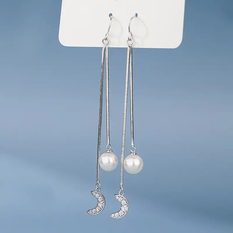 Pearl Moon Earrings for Women Silver Dangle Anti-Lost Fashion - Image 4