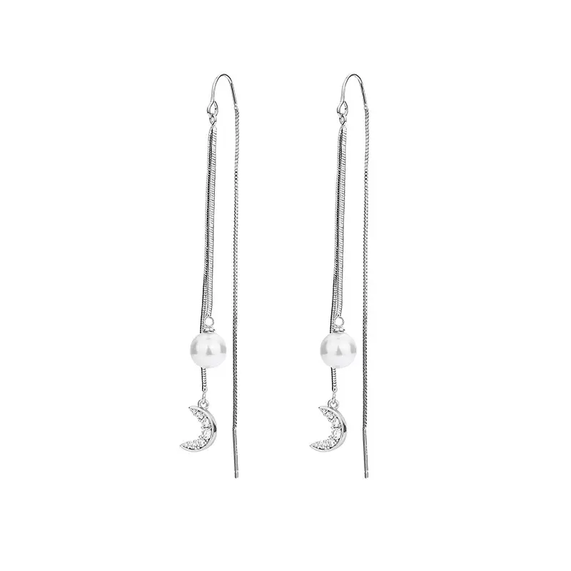 Pearl Moon Earrings for Women Silver Dangle Anti-Lost Fashion - Image 5