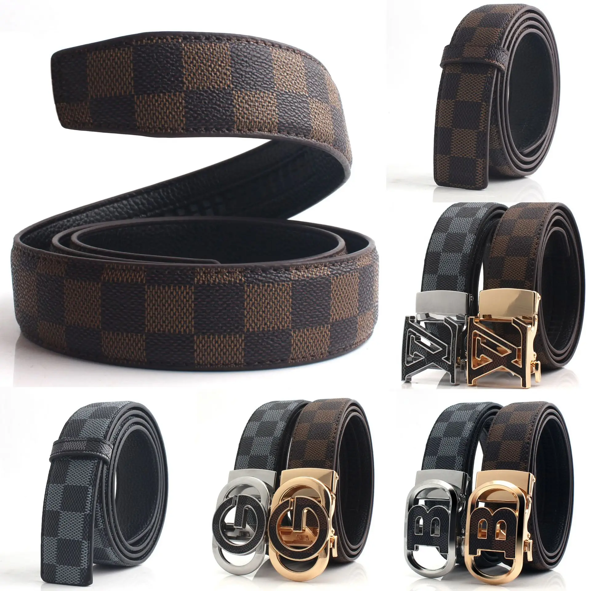 Hongsheng Classic Square Plaid Leather Belt β feature 1