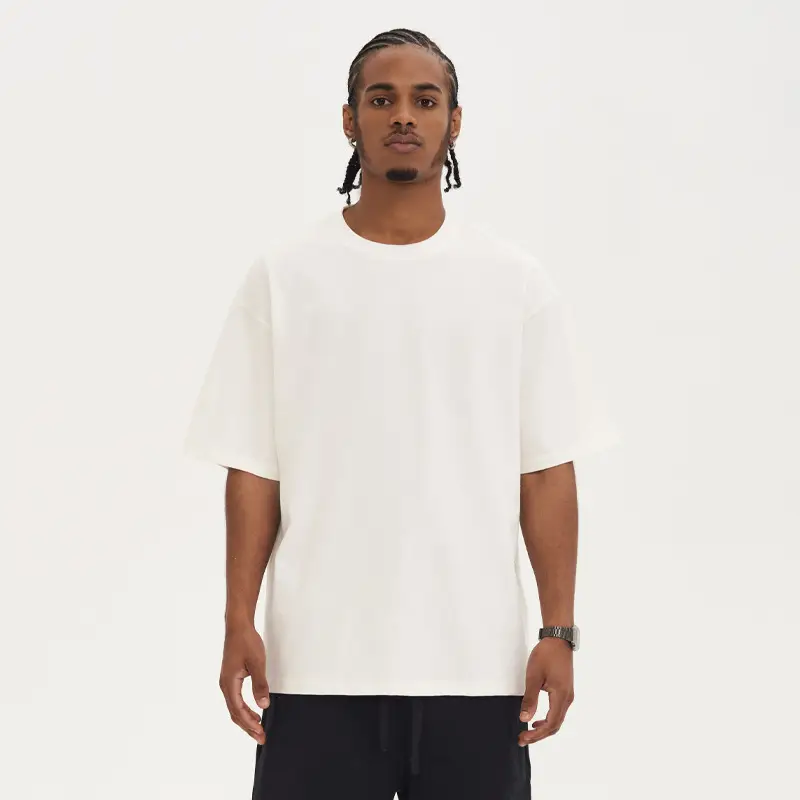 Men White Cotton T-Shirt Short Sleeve 220G - Image 8