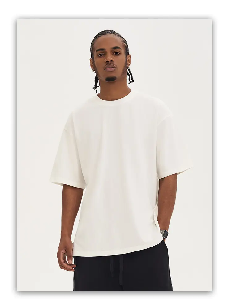 Men White Cotton T-Shirt Short Sleeve 220G — feature 33