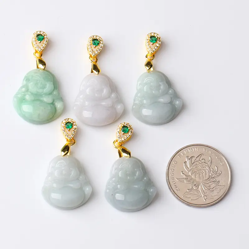 Myanmar Natural Jade Buddha Pendant 14K Gold - Image 4