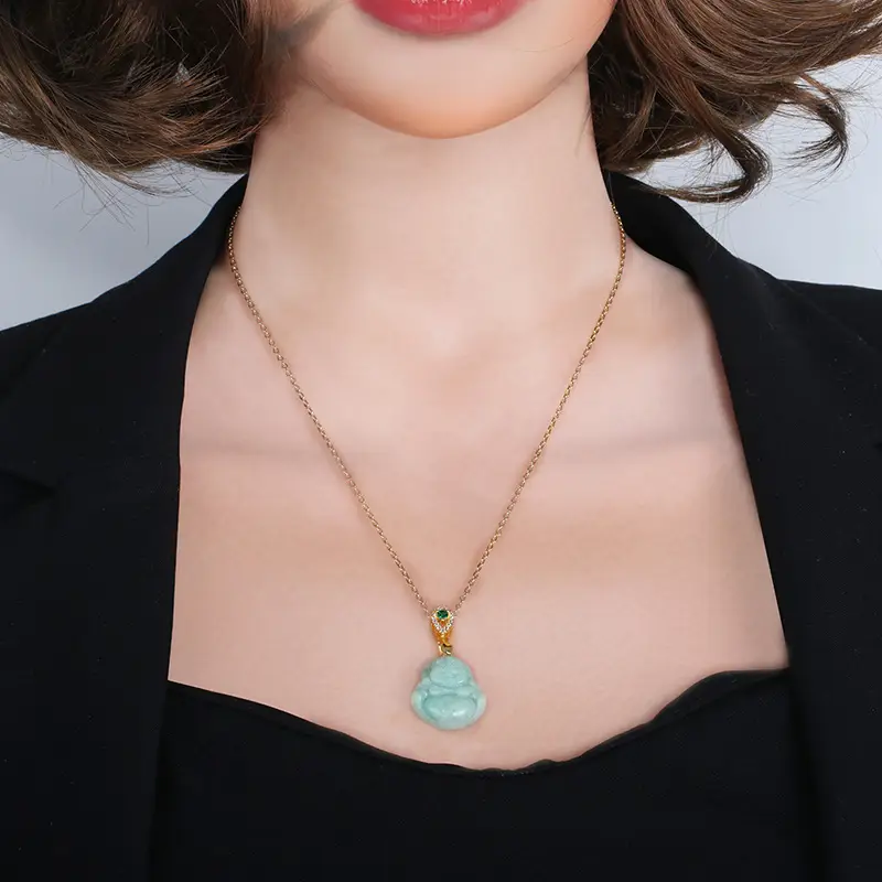Myanmar Natural Jade Buddha Pendant 14K Gold - Image 5