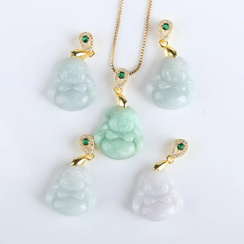 Myanmar Natural Jade Buddha Pendant 14K Gold - Image 2
