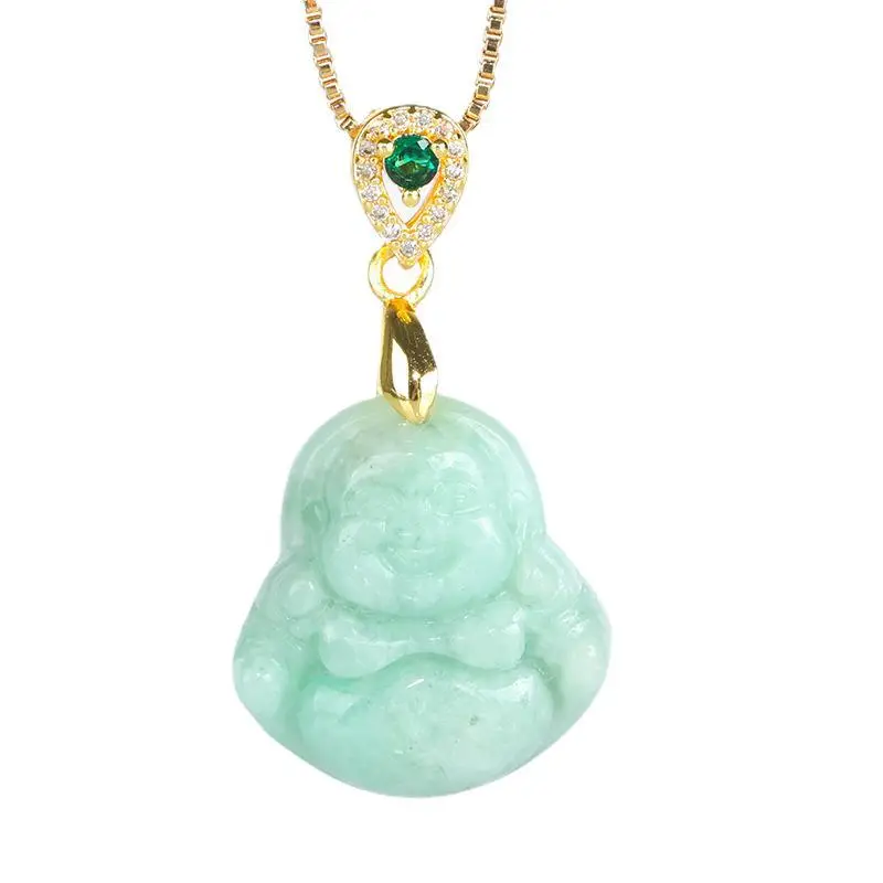 Myanmar Natural Jade Buddha Pendant 14K Gold - Image 6