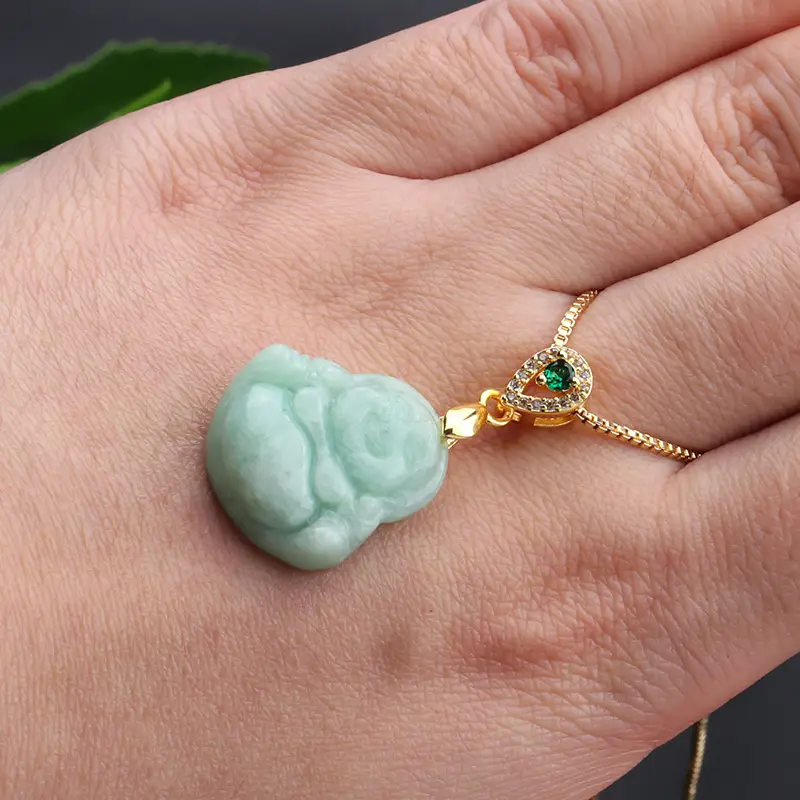 Myanmar Natural Jade Buddha Pendant 14K Gold — feature 5