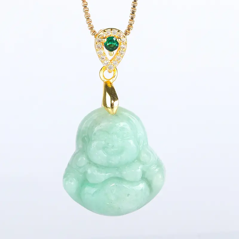 Myanmar Natural Jade Buddha Pendant 14K Gold — feature 7