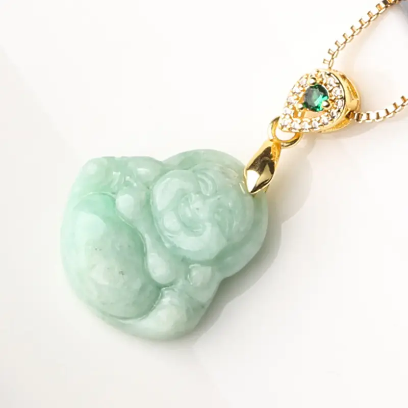 Myanmar Natural Jade Buddha Pendant 14K Gold — feature 9