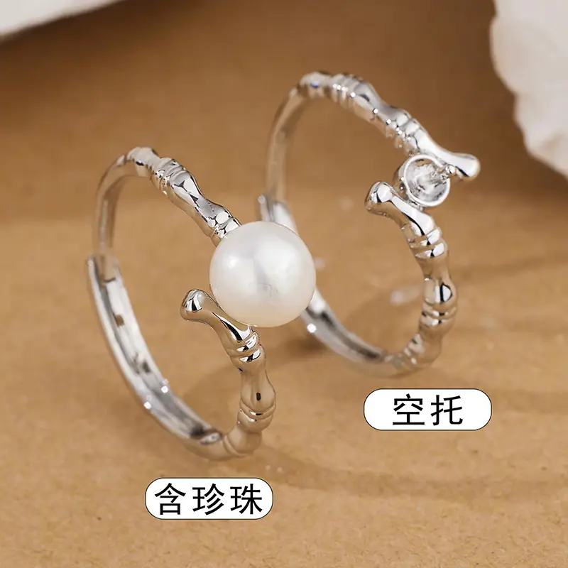 Women's Adjustable Pearl Bamboo Ring with Open Top Design - Image 2