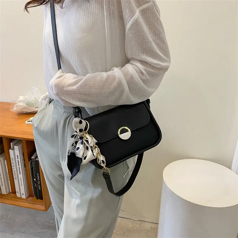 Black Silk Scarf Underarm Bag for Women
