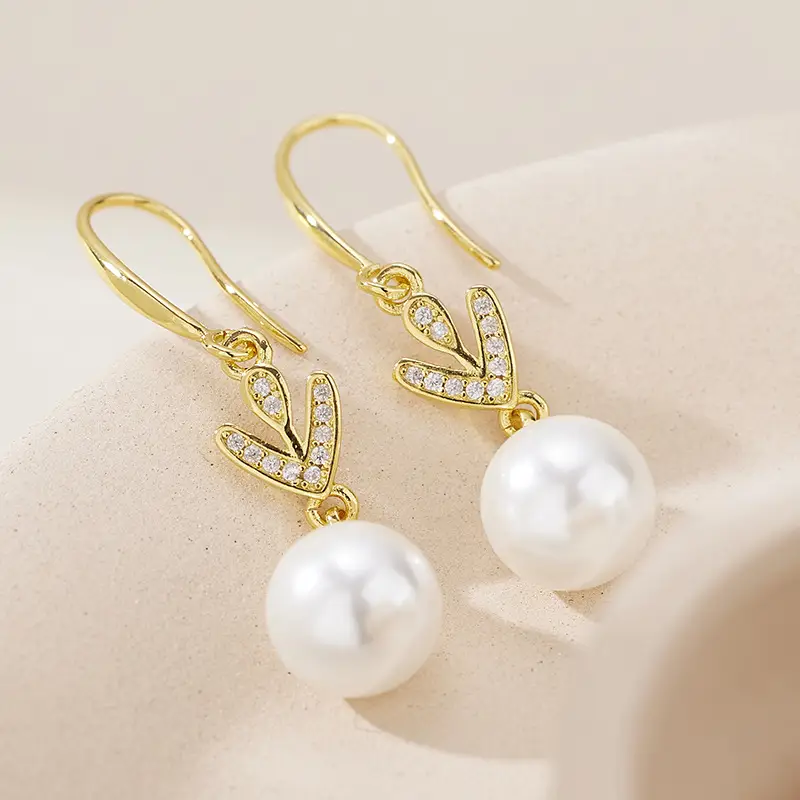 2023 French Style Pearl Earrings Gold Hook Hollow