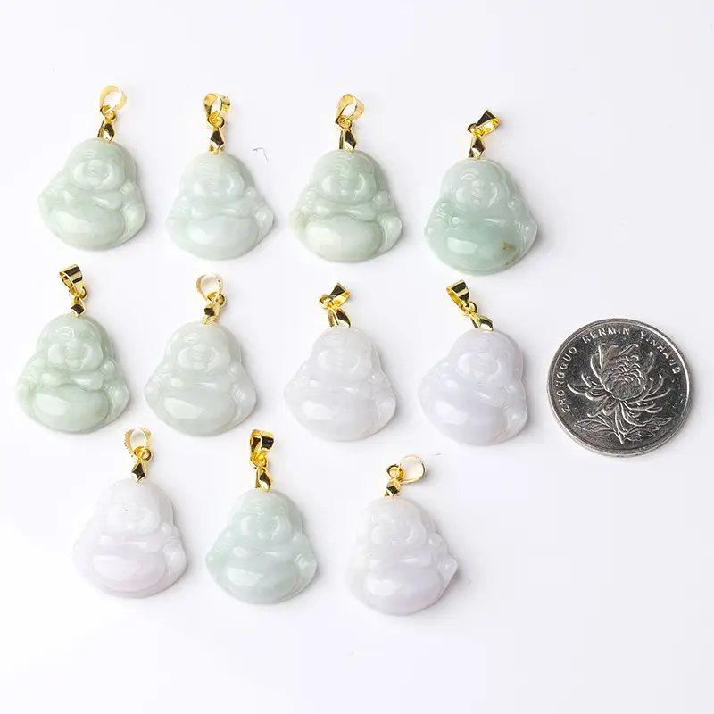 Myanmar Natural Jade Buddha Pendant 14K Gold Necklace Set - Image 4