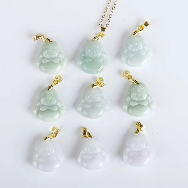 Myanmar Natural Jade Buddha Pendant 14K Gold Necklace Set - Image 2